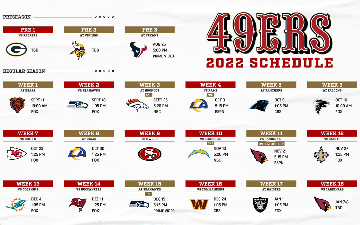 sf 49ers preseason schedule 2022
